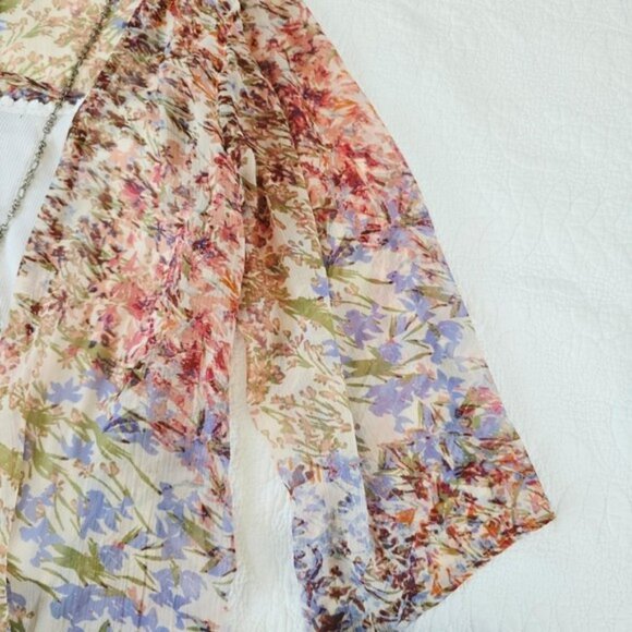Boho Floral Sheer Kimono Cardigan Open Front Lightweight Layering Top Size 14 - Picture 9 of 13